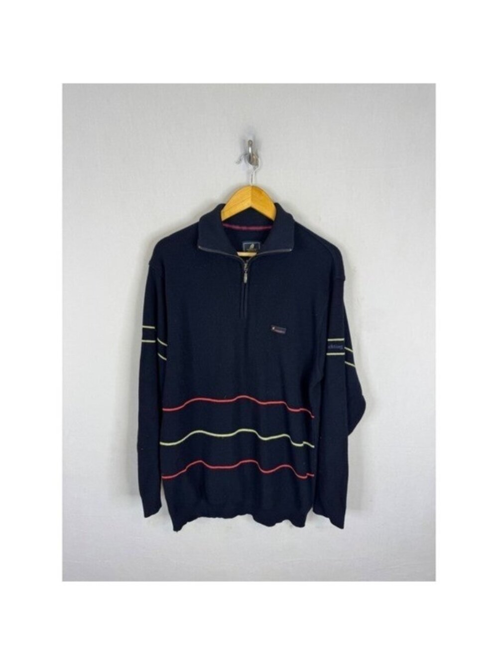 Green Coast Yachting Outfits Navy Merino Wool Quarter Zip Sweater Italy 56 XL